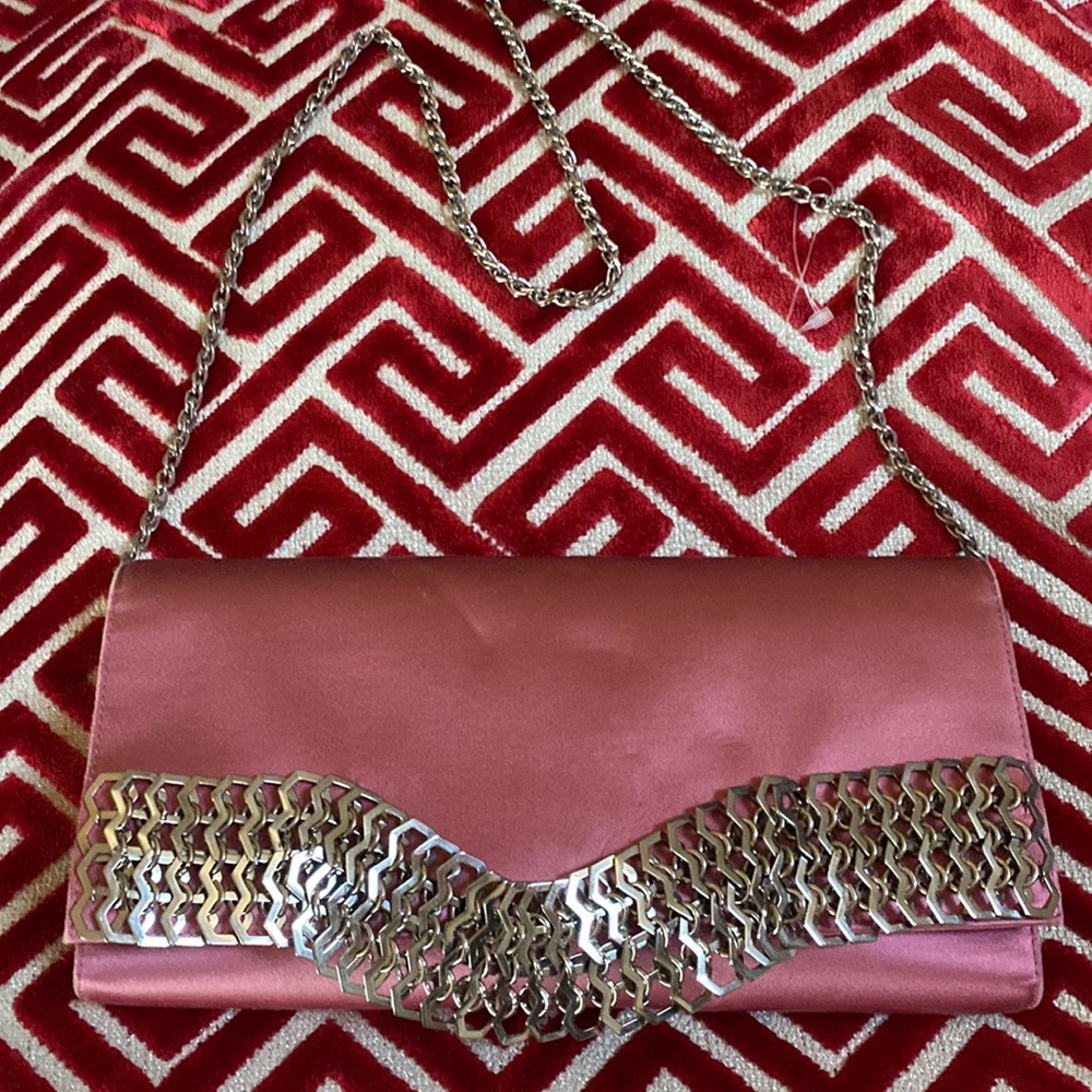 Rodo Made in Italy Pink Silk Embellished Clutch Never Used Just Stored